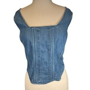 Lane Bryant Size 22 Denim Cropped Corset Tank Top Zip Back Stretch NWT Stretch